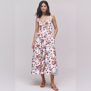 Reformation Balia Linen Sleeveless Basque-Waist Midi Dress size 4 LIKE NEW